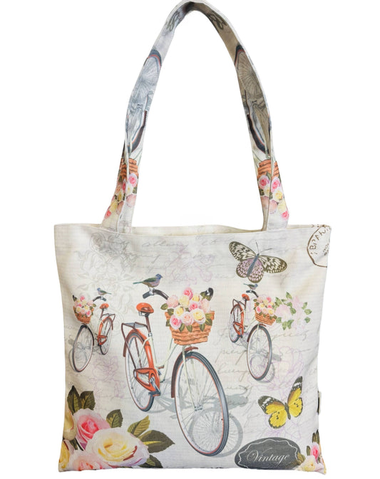 JCFB0132 Vintage Butterfly Bicycle Floral Tote Bag