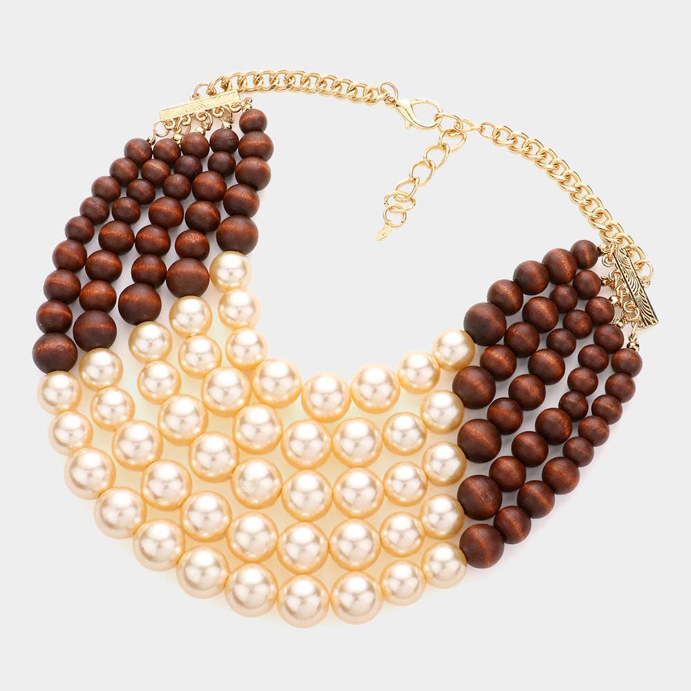 Chunky Multi Strand Pearl Bib Necklace: WHITE BLACK