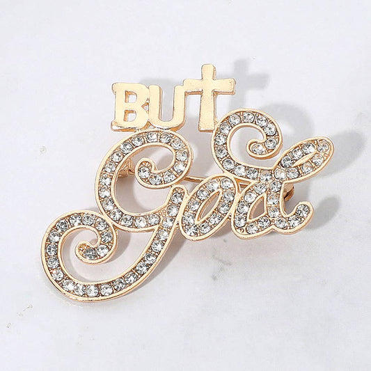 Stone Paved But God Message Pin Brooch: Clear,Gold