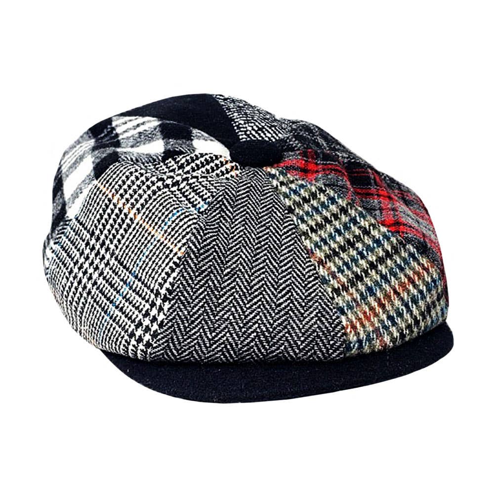 Patchwork Wool Newsboy Hat: L/XL