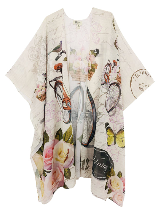 JC070934 Vintage Bicycle & Bird Kimono