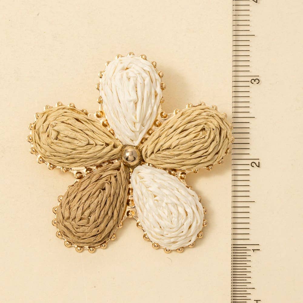 Multi Tone Straw Weave Flower Stud Earrings: MU