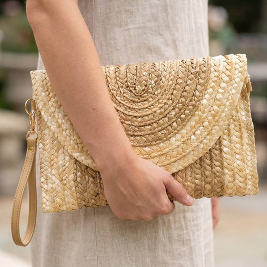 Three Tone Straw Clutch Bag: BEI