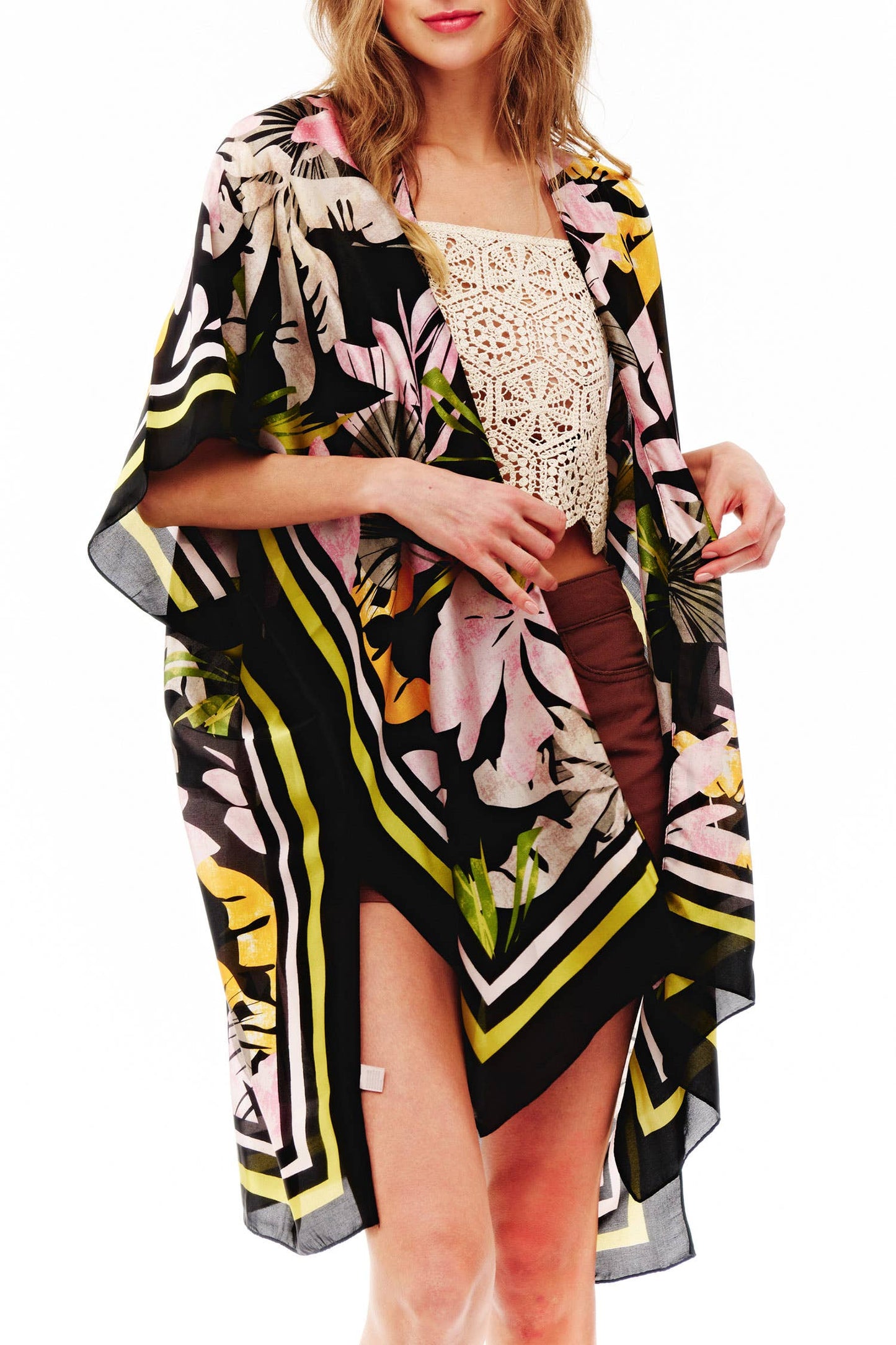 Translucent Tropical Hibiscus Flower Women's Cover Up Kimono