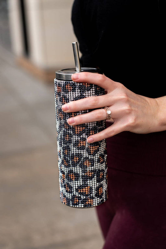 Brown Leopard Luxury Rhinestone Crystal Summer Bling Tumbler