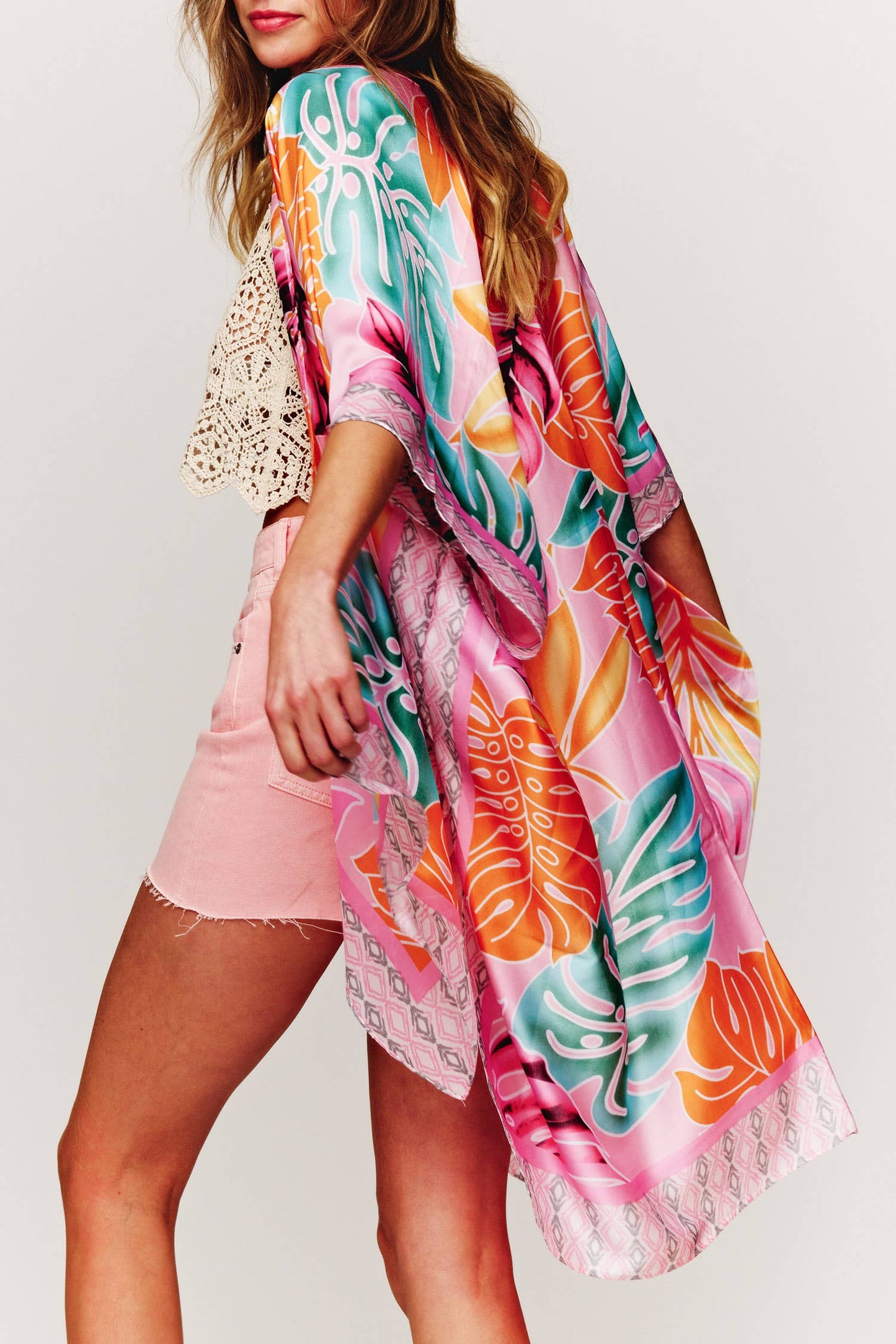 Translucent Tropical Palm Leaves Women's Cover Up Kimono