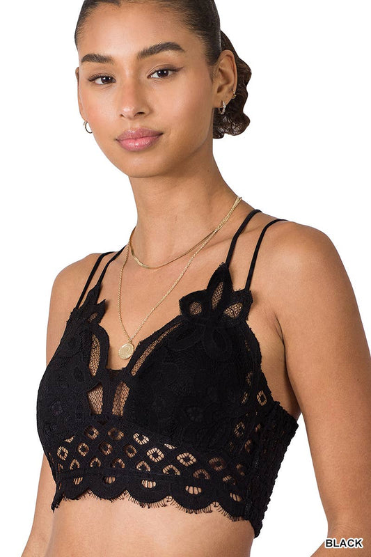 * SC124478 BLACK CROCHET LACE BRALETTE WITH BRA PADS