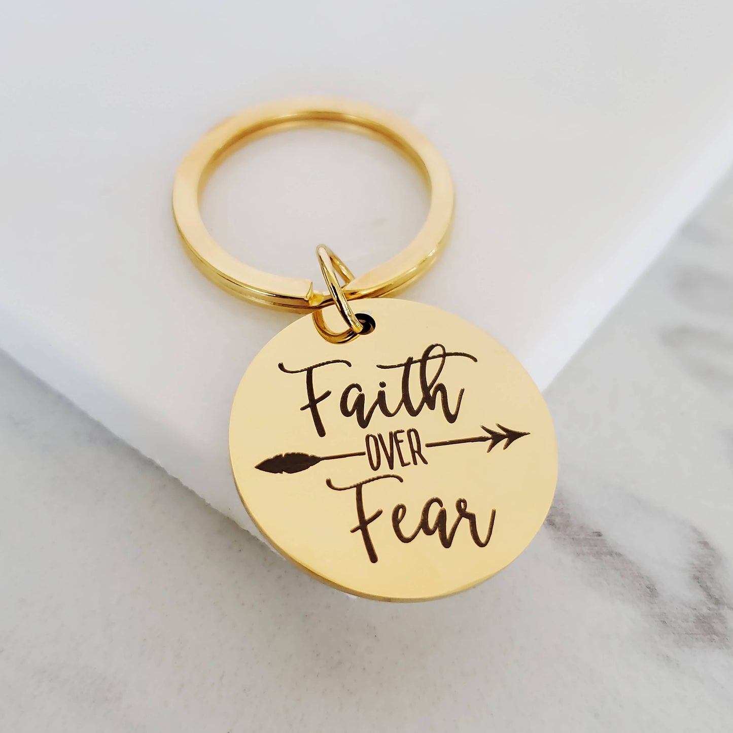 Faith Over Fear Gold Religious Christian Mantra Key Chain