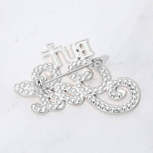 Stone Paved But God Message Pin Brooch: Clear,Silver