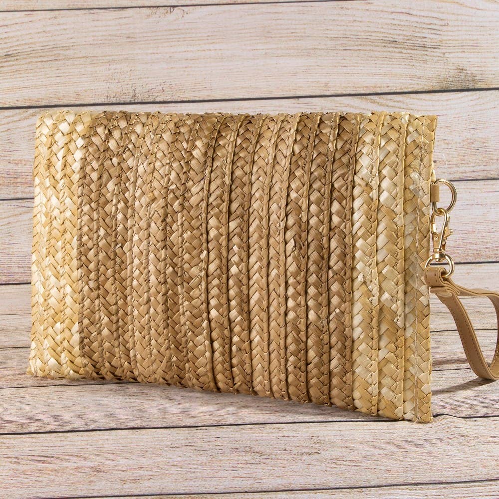 Three Tone Straw Clutch Bag: BEI
