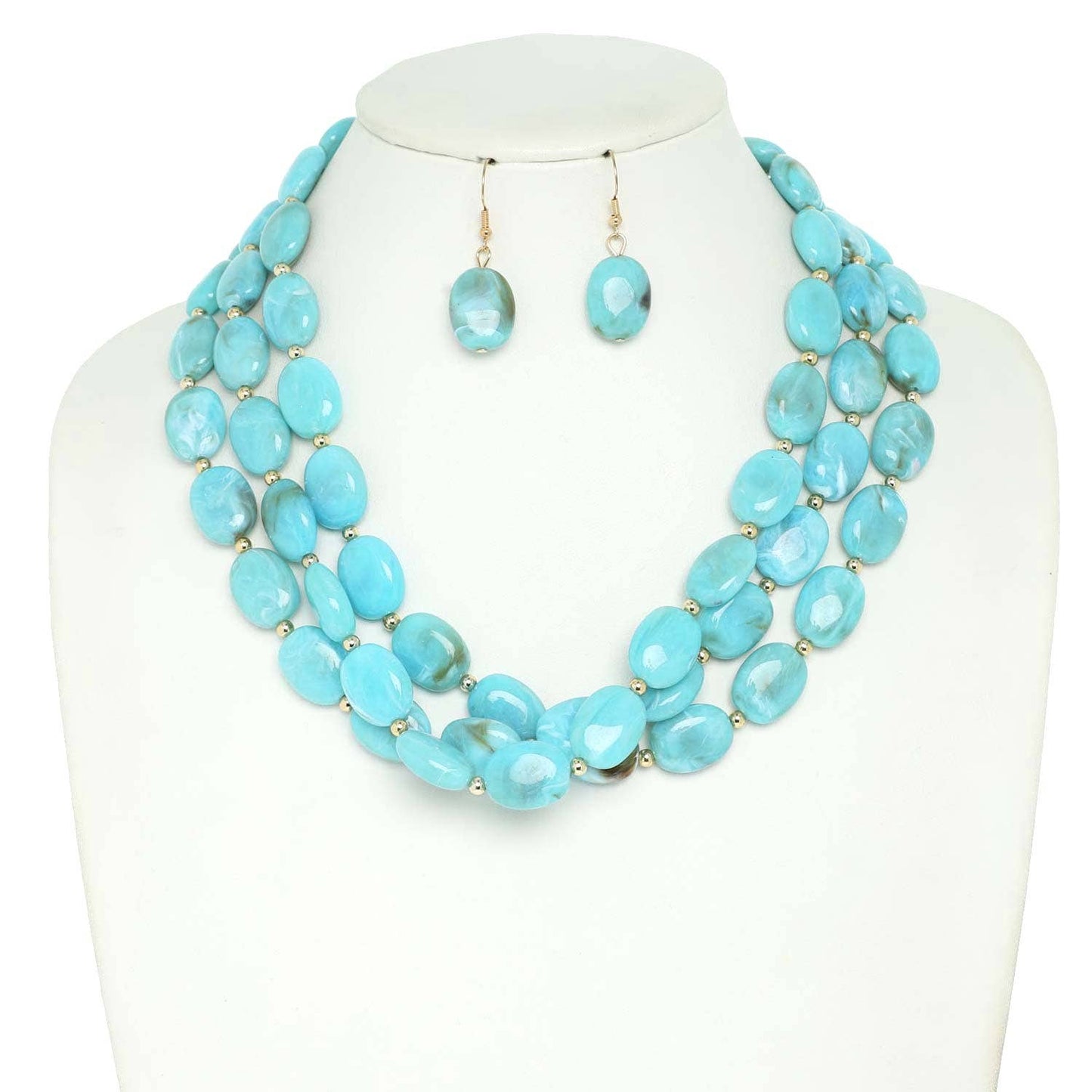 Multi Strand Natural Gemstone Beaded Necklace Set: White