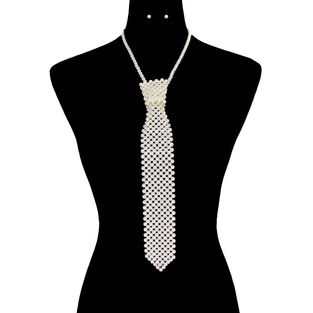 Pearl Neck Tie Necklace: Black