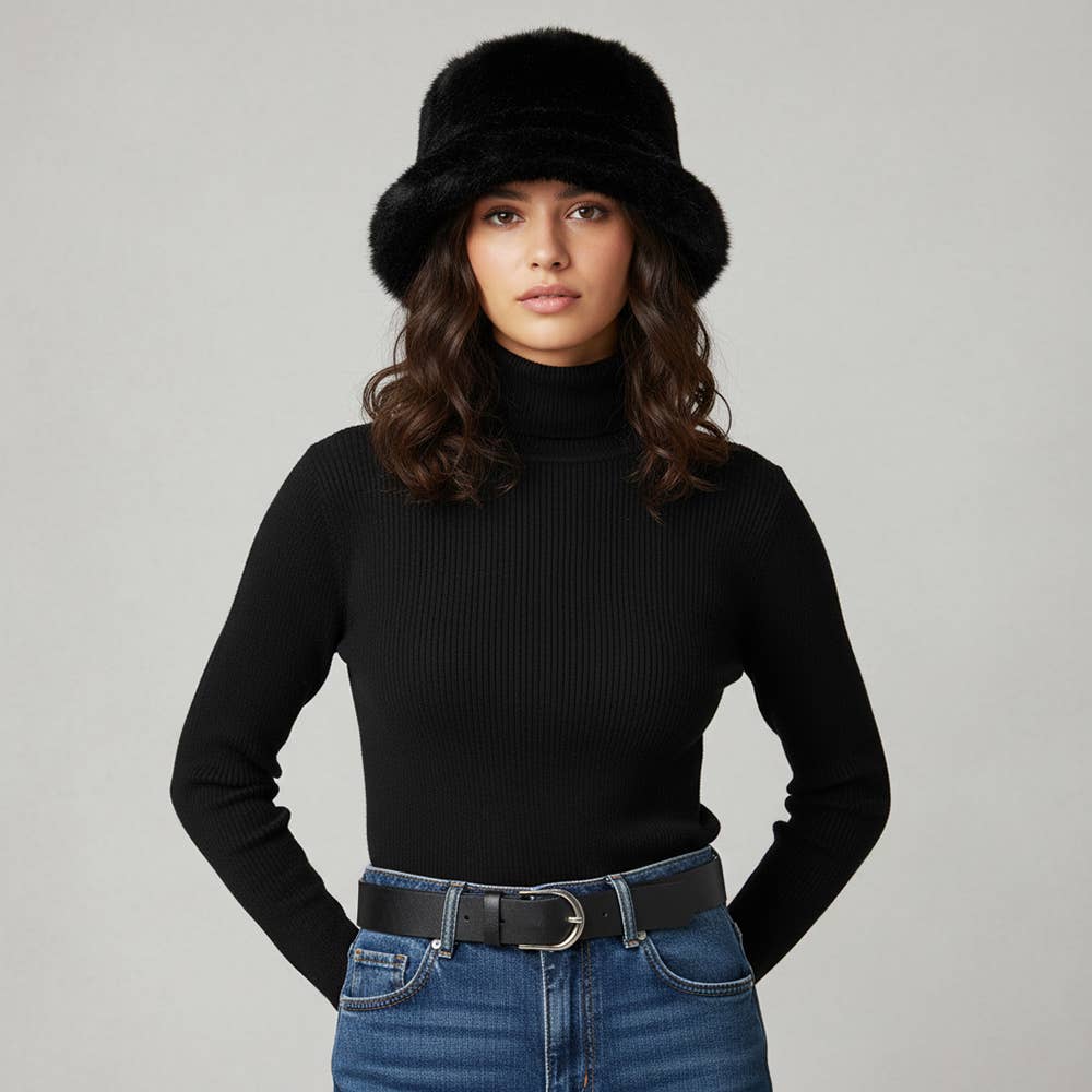 Soft Plush Faux Fur Winter Bucket Hat: Burgundy