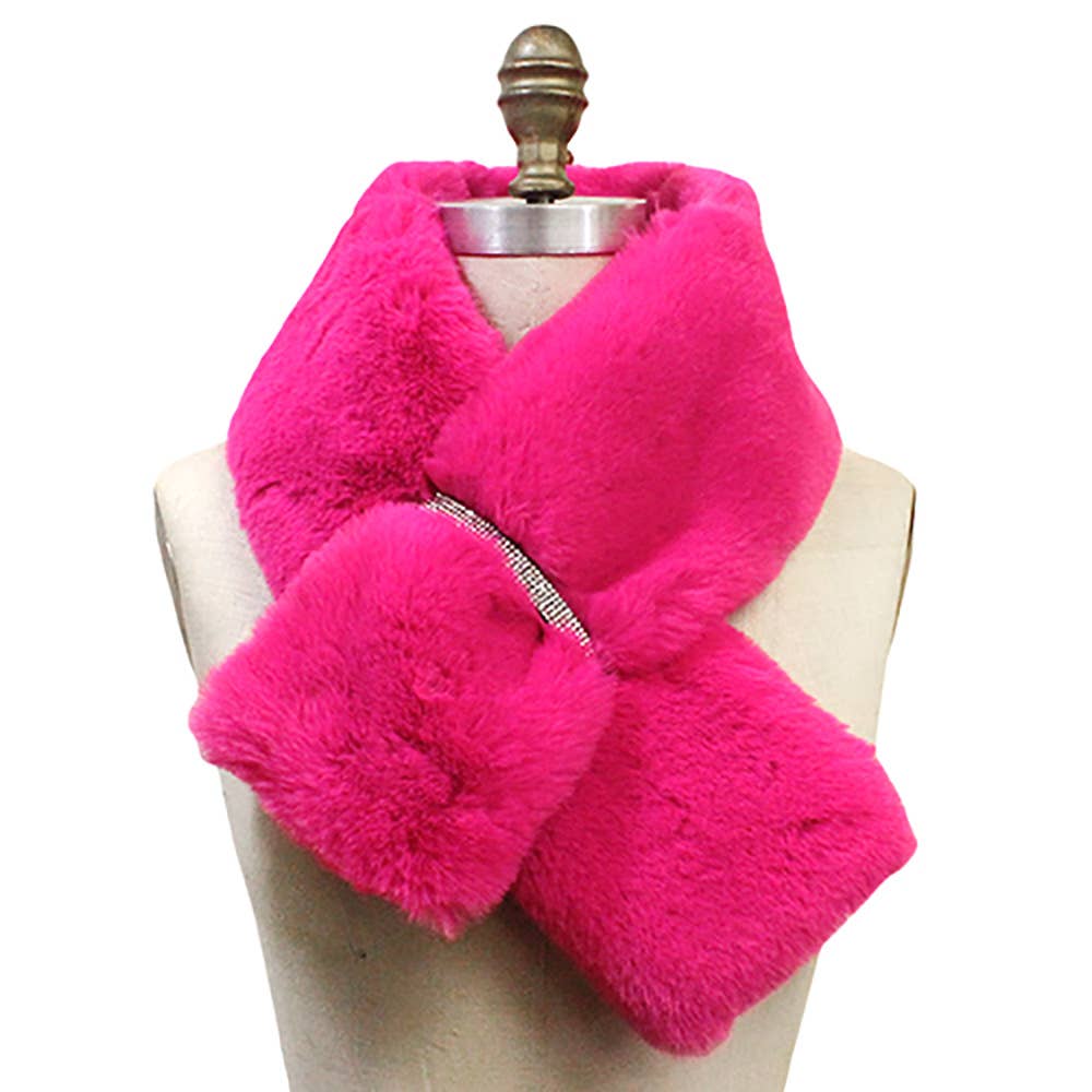 Faux Fur Bling Pull Through Scarf: Red