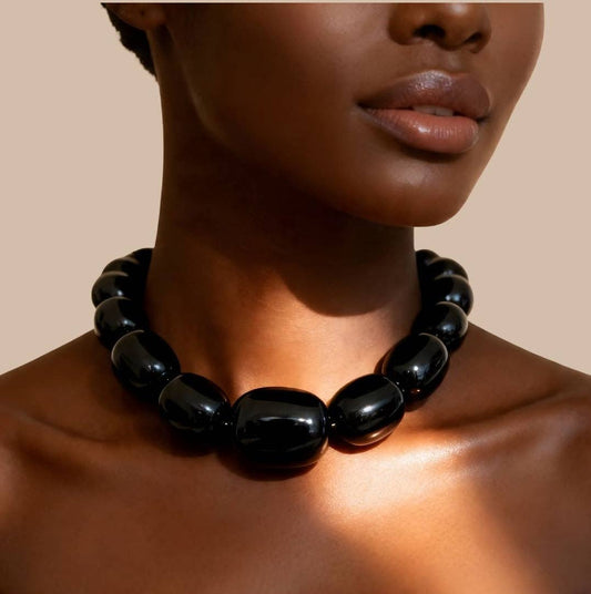 Chunky Beaded Statement Necklace | Bold Bubble Bead Choker: Black