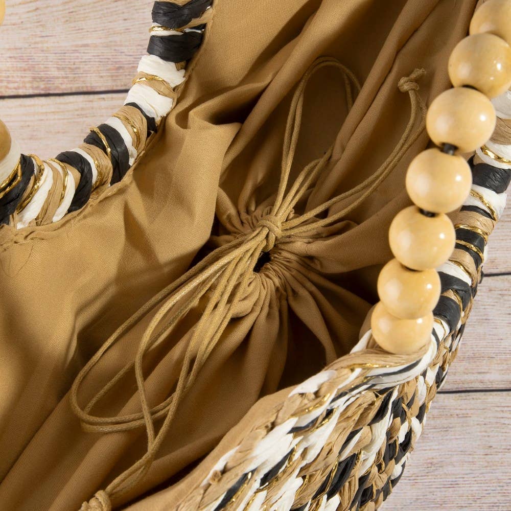 Straw Braided Half Moon Round Handle Tote Bag: B