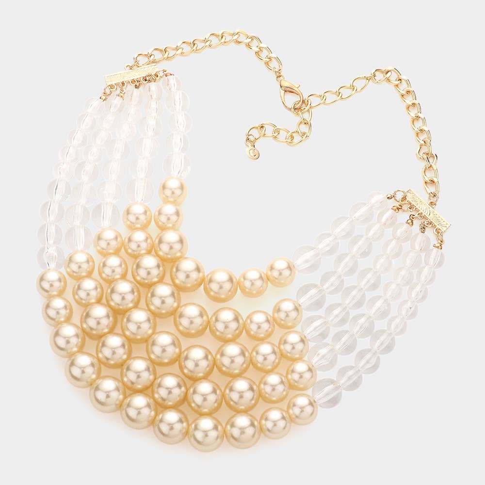 Chunky Multi Strand Pearl Bib Necklace: CREAM BLACK