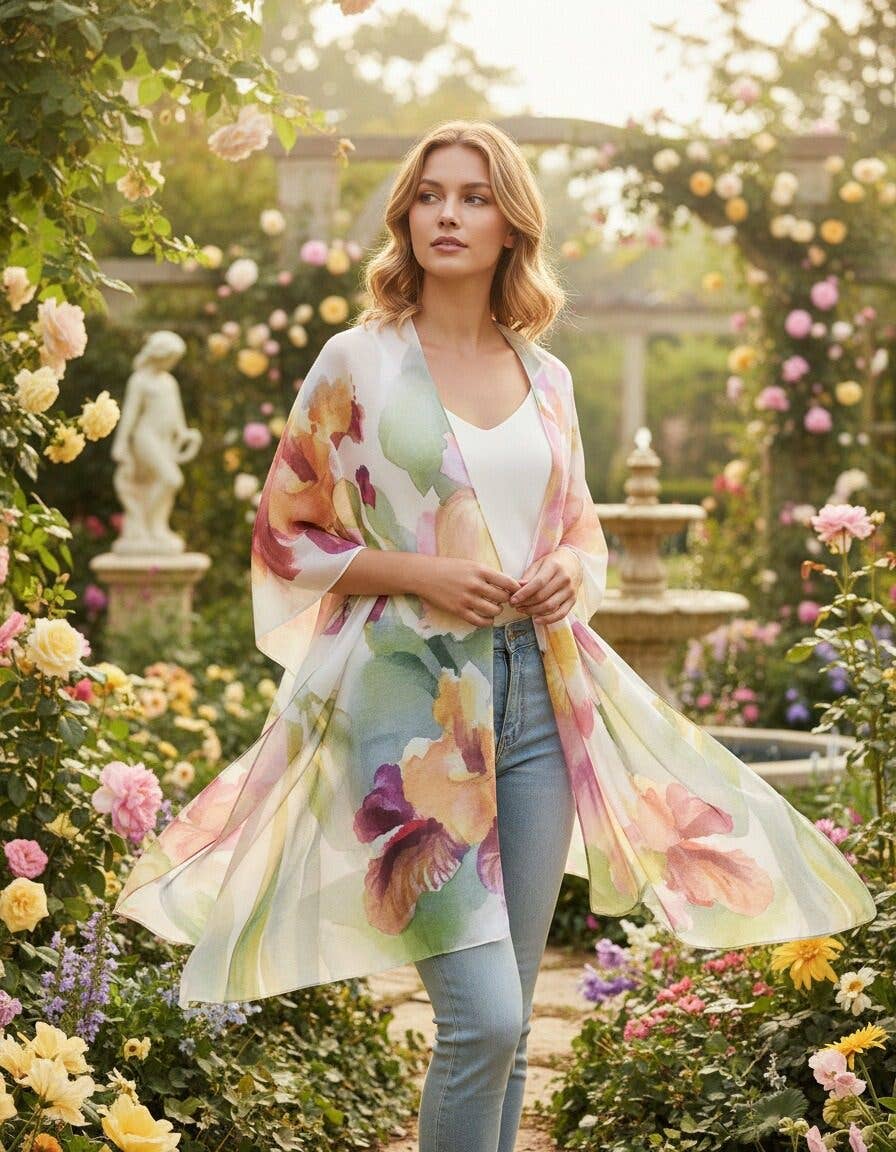 JC070961 Blooming Orchid Watercolor Kimono Cover-Up