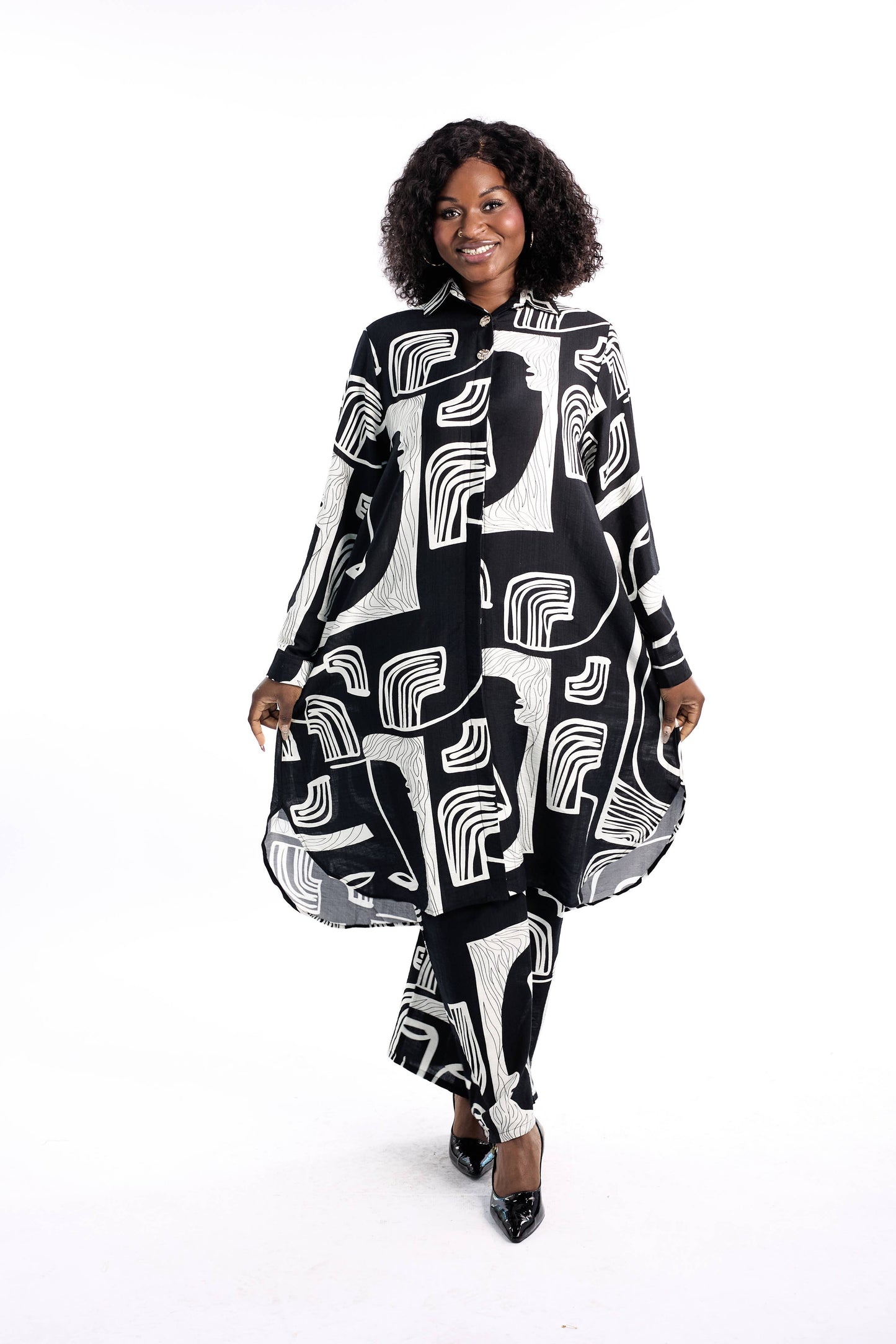 26024 - Women's Long Sleeves Shirt & Pant 2-Pcs Set - $30 Each (2-Pcs Pre Pack): Black/White