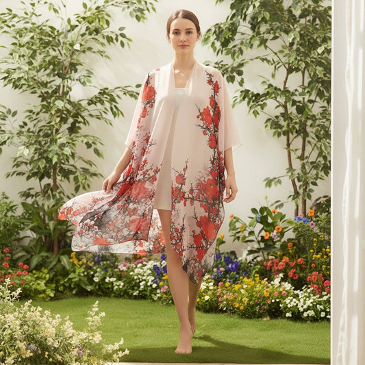JC091749 Red Cherry Blossoms in Bloom Kimono