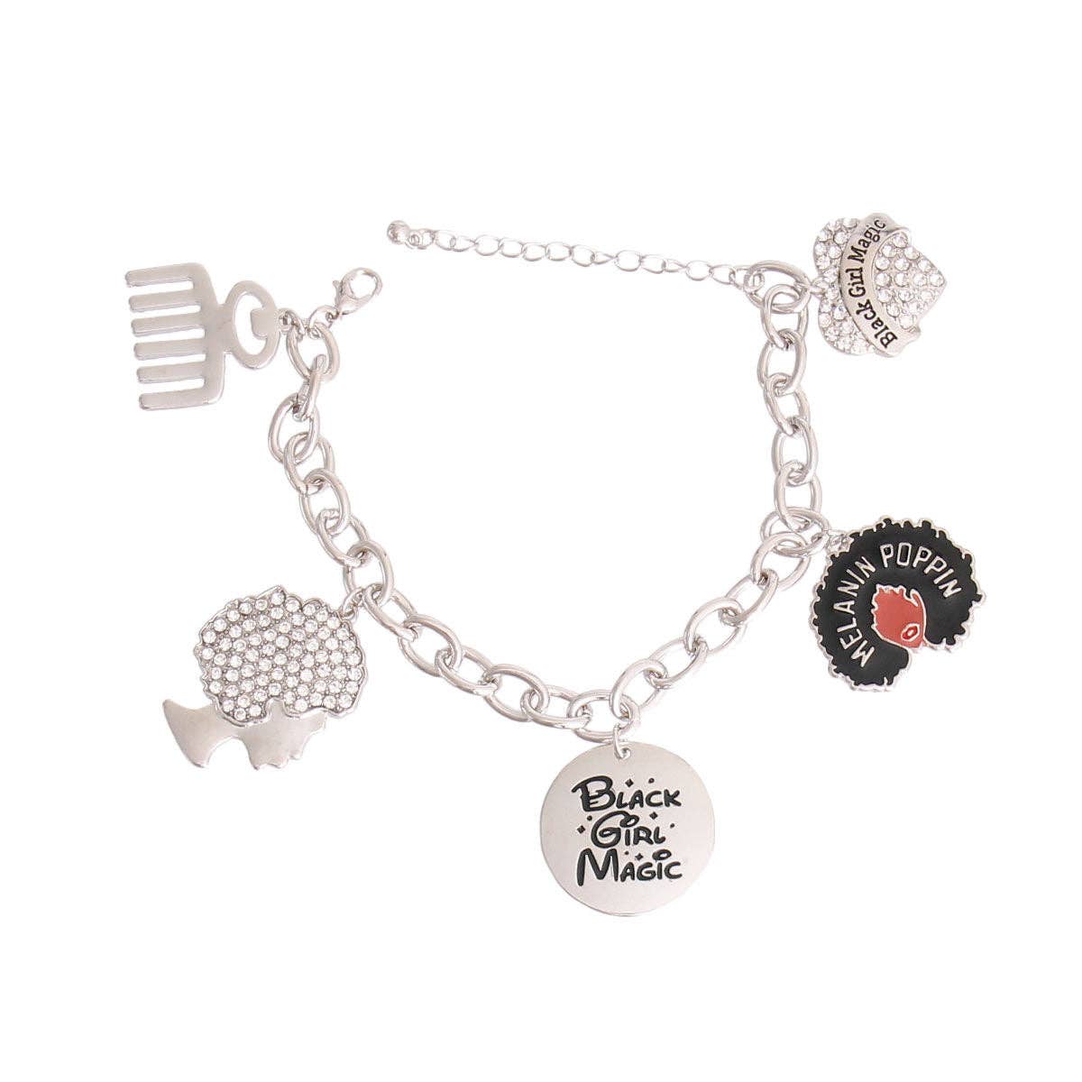 Silver Black Girl Magic Bracelet|8 inches: 8 inches / Clear / Rhodium