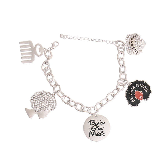 Silver Black Girl Magic Bracelet|8 inches: 8 inches / Clear / Rhodium