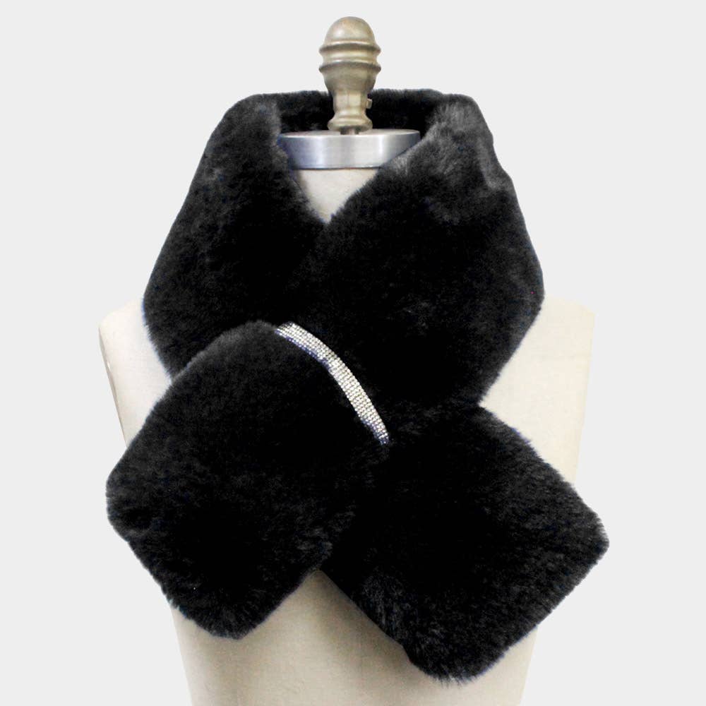 Faux Fur Bling Pull Through Scarf: Fu
