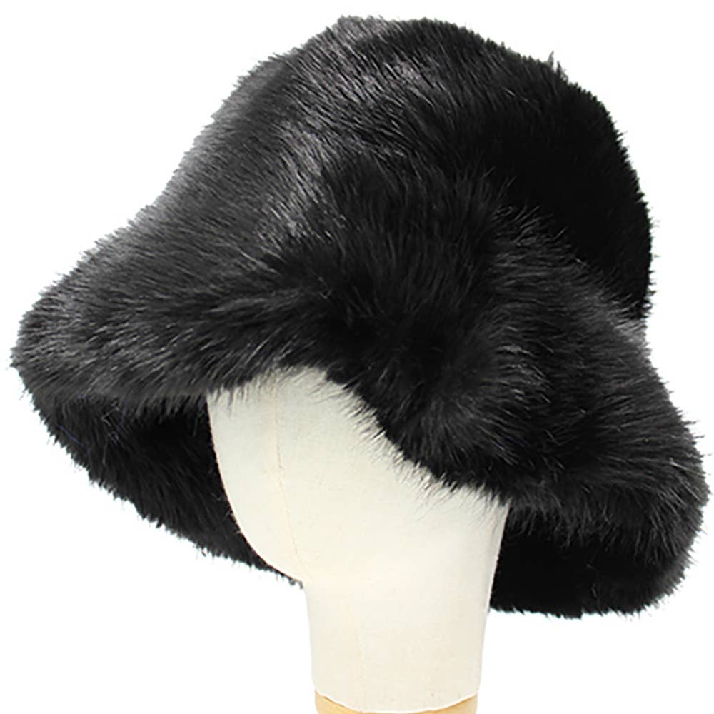 Soft Plush Faux Fur Winter Bucket Hat: Burgundy