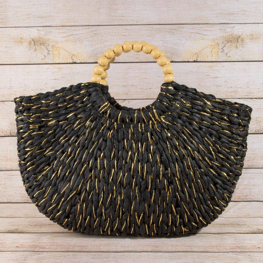 Straw Braided Half Moon Round Handle Tote Bag: B