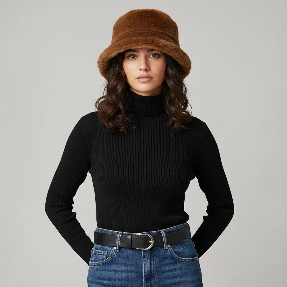 Soft Plush Faux Fur Winter Bucket Hat: White