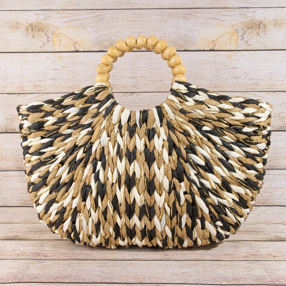 Straw Braided Half Moon Round Handle Tote Bag: B