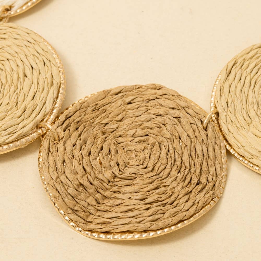 3 Tone Straw Discs Statement Chain Necklace: MU