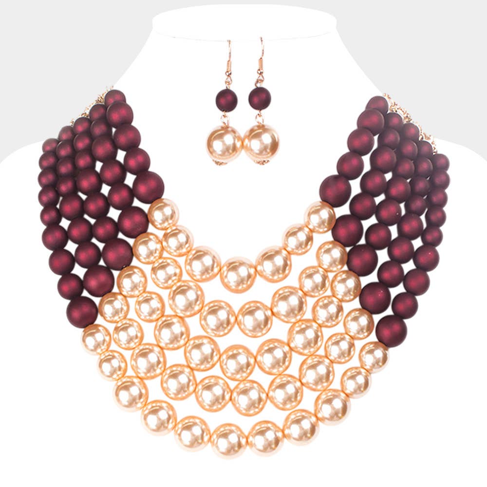 Chunky Multi Strand Pearl Bib Necklace: WHITE BLACK