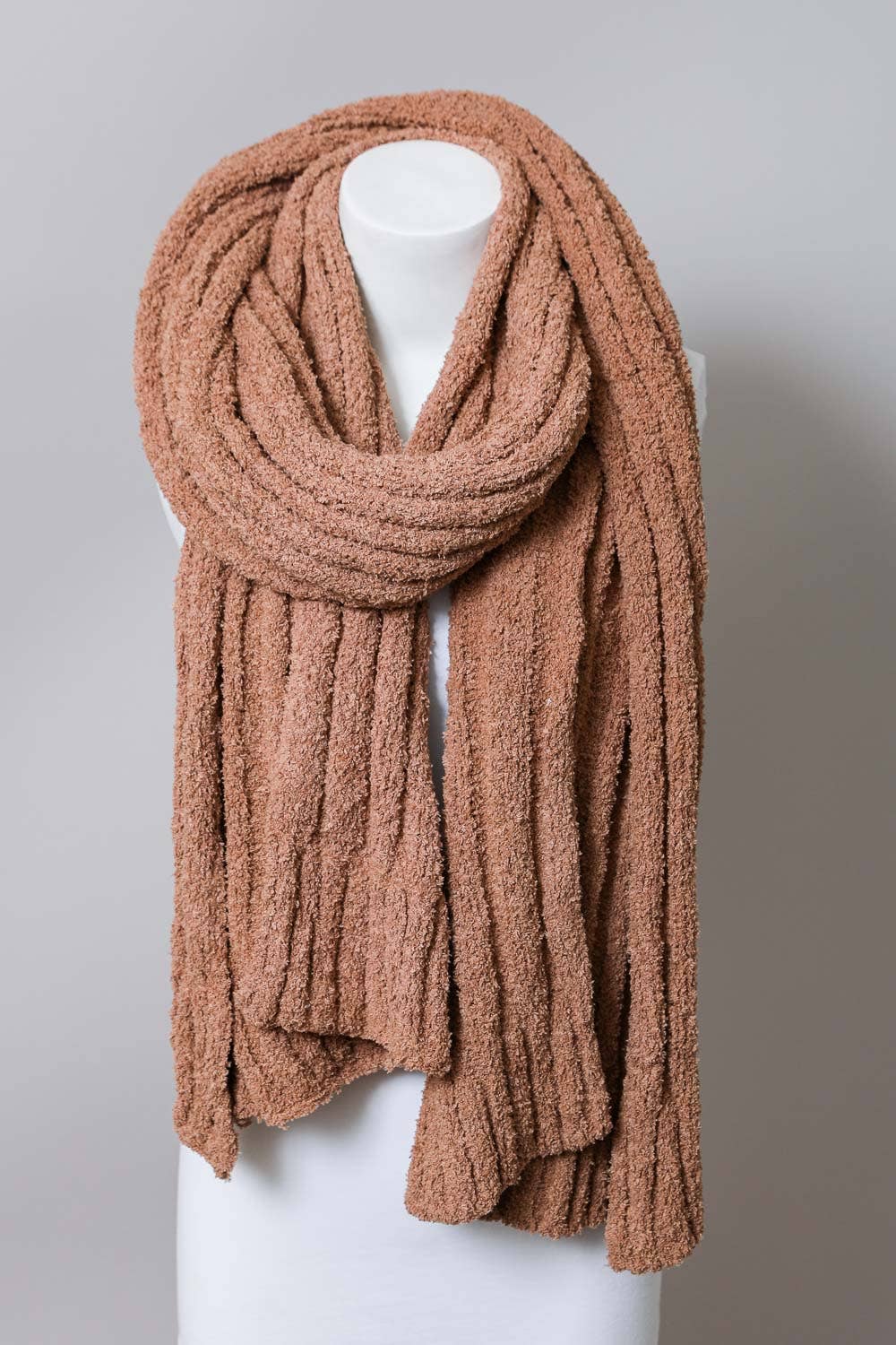 Ultra Soft Boucle Vertical Knit Scarf: Bone