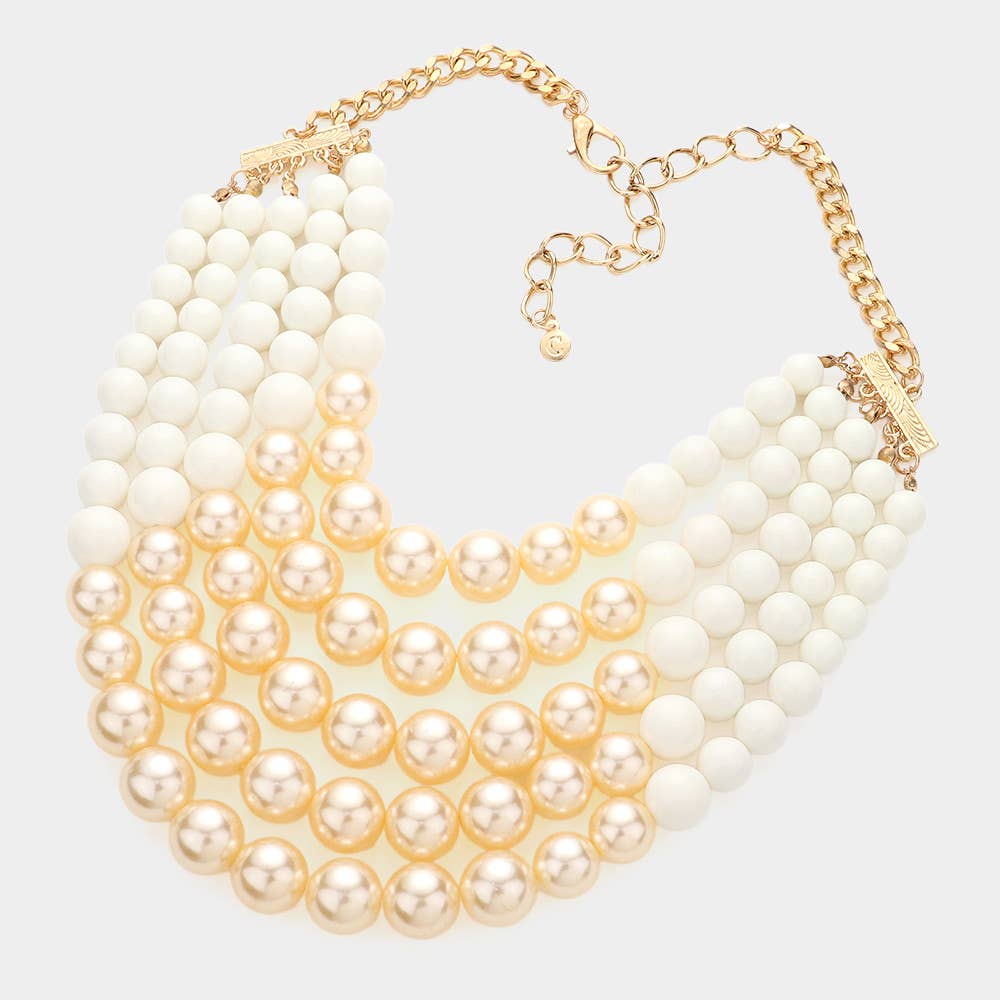Chunky Multi Strand Pearl Bib Necklace: CREAM BLACK