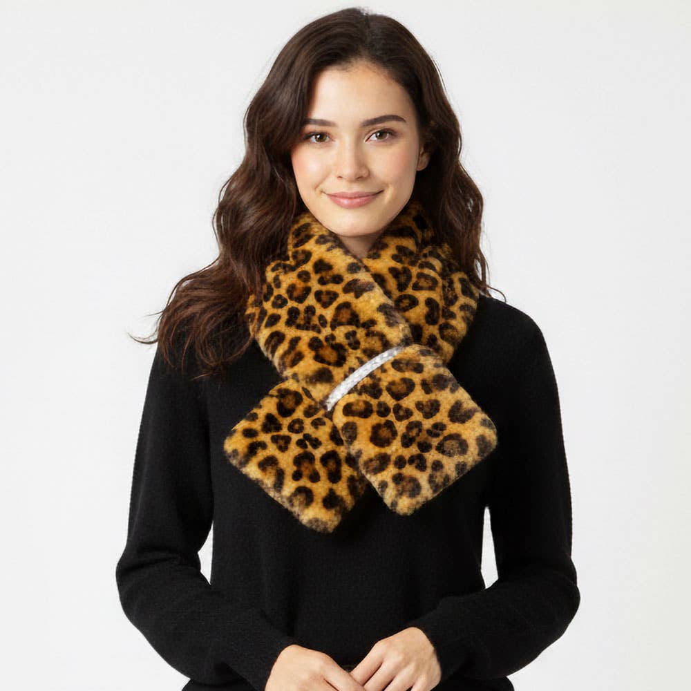 Faux Fur Bling Pull Through Scarf: Red
