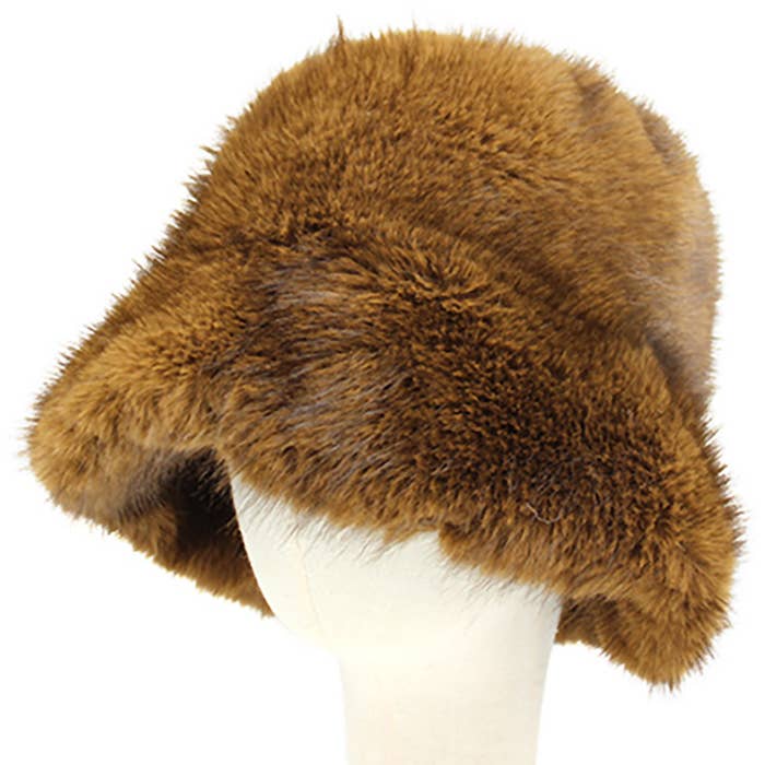 Soft Plush Faux Fur Winter Bucket Hat: Burgundy