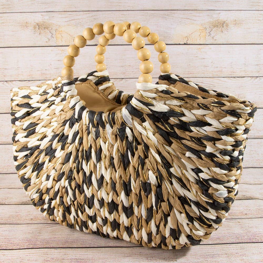 Straw Braided Half Moon Round Handle Tote Bag: B