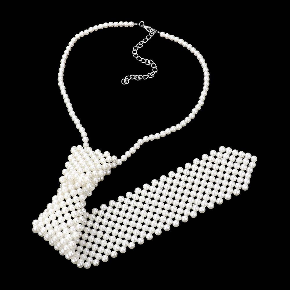 Pearl Neck Tie Necklace: Cream