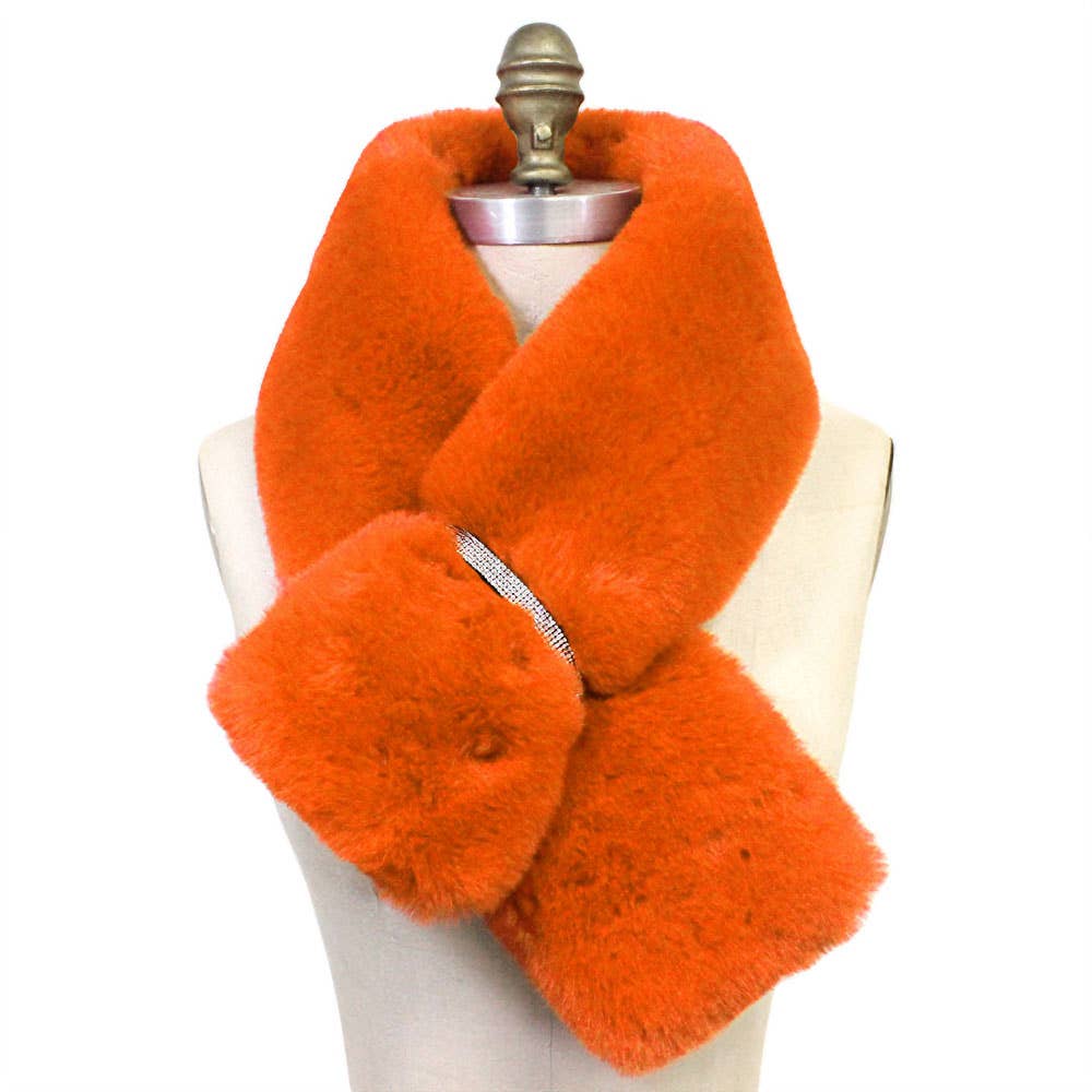 Faux Fur Bling Pull Through Scarf: Red
