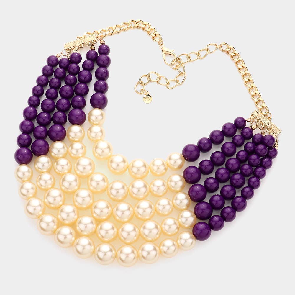 Chunky Multi Strand Pearl Bib Necklace: CREAM BLACK