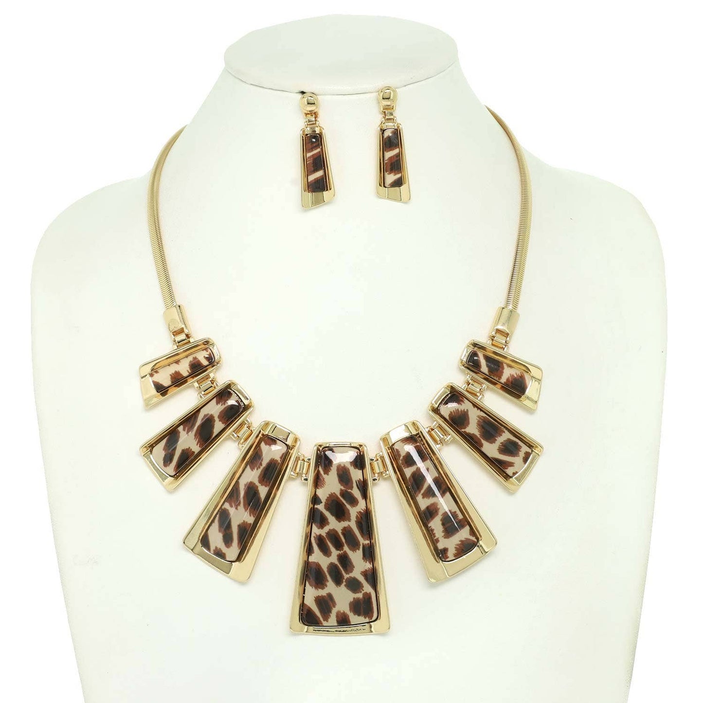 Gemstone Trapezoid Fringe Snake Chain Necklace Set: Camoflauge