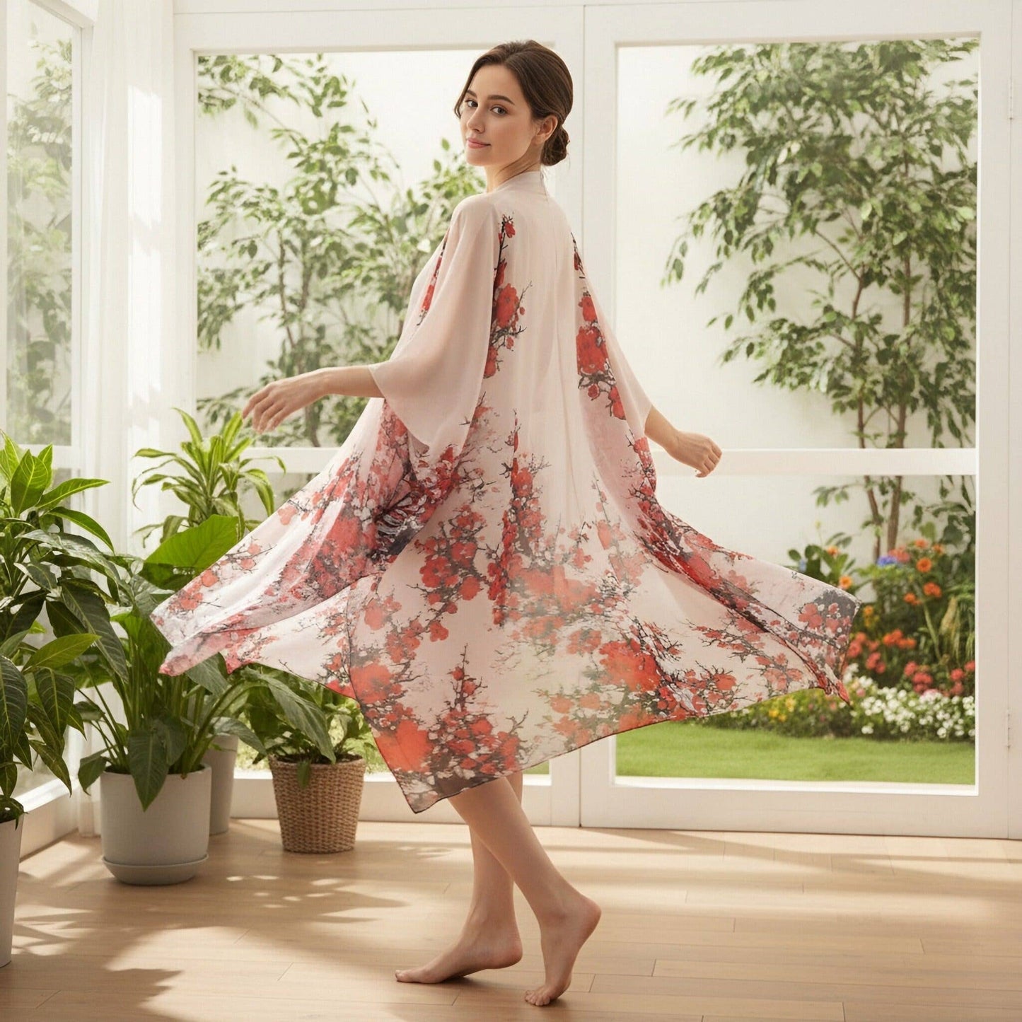 JC091749 Red Cherry Blossoms in Bloom Kimono