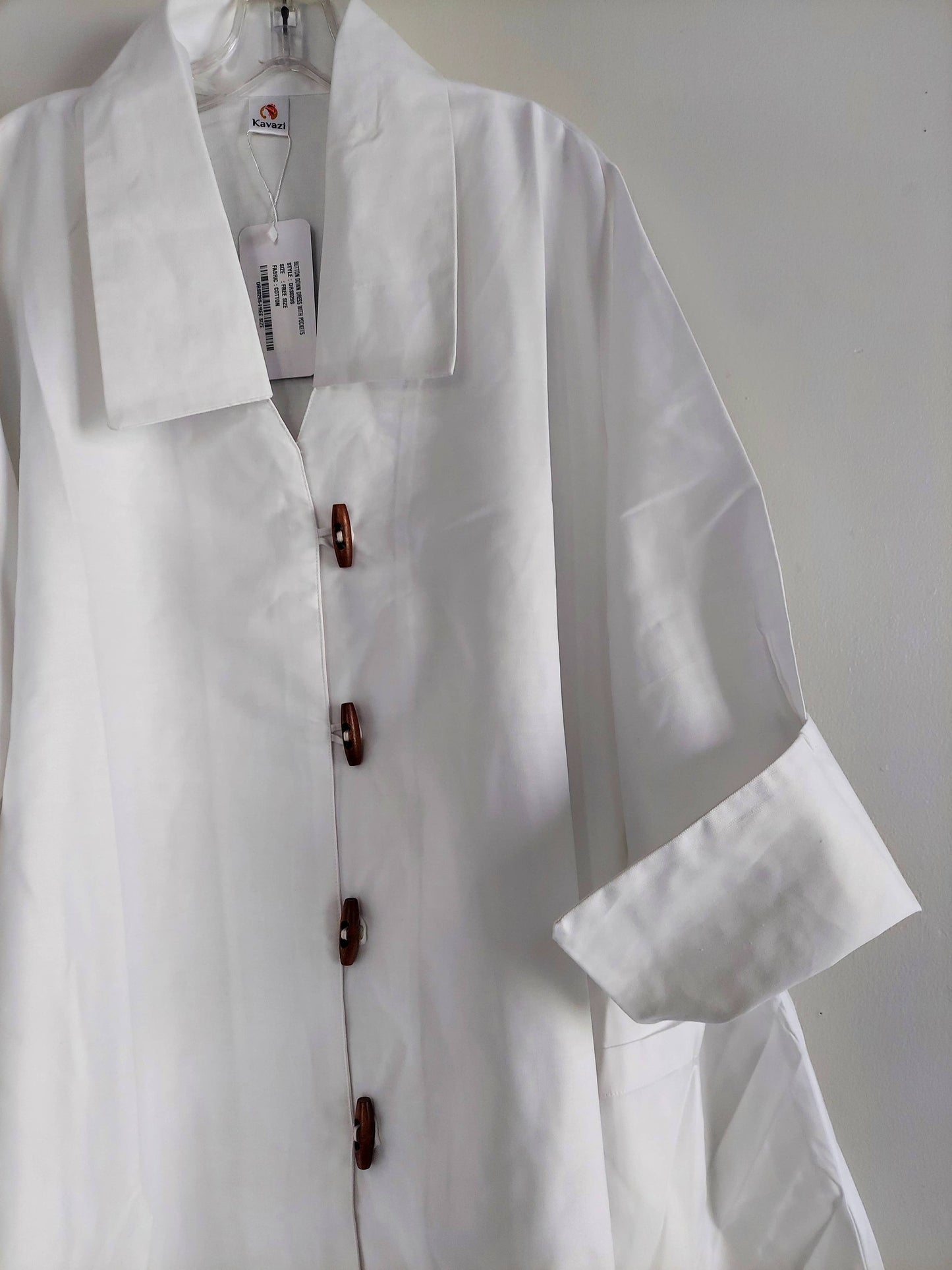Cotton Swing Dress / Top  Wooden Buttons  White - DRS029S