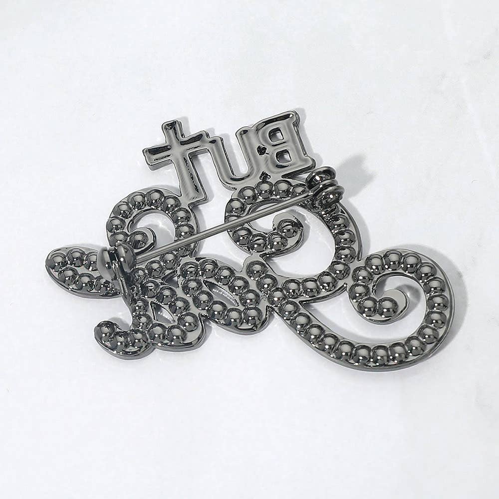 Stone Paved But God Message Pin Brooch: Clear,Gold