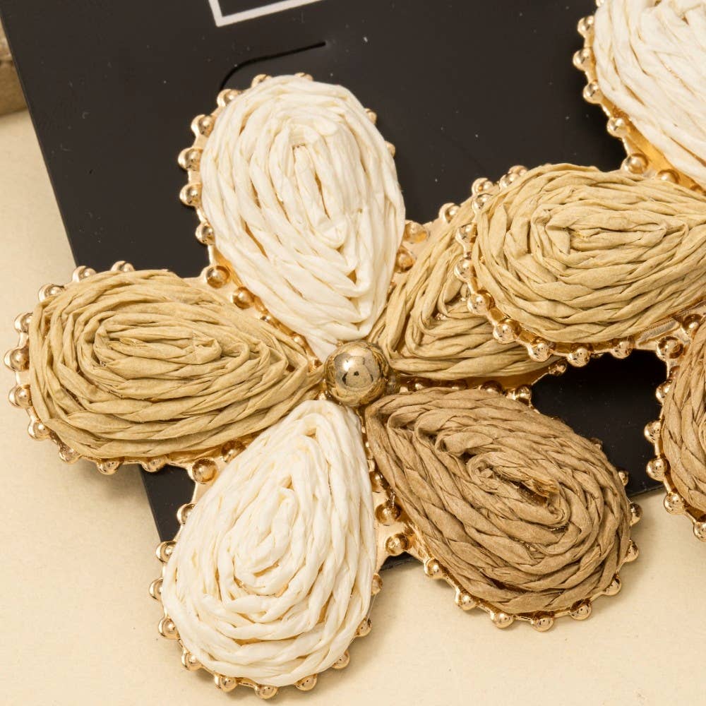 Multi Tone Straw Weave Flower Stud Earrings: MU