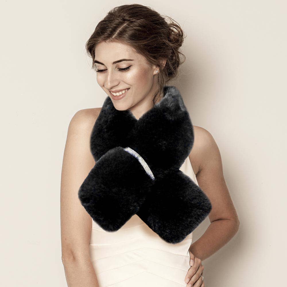 Faux Fur Bling Pull Through Scarf: Fu