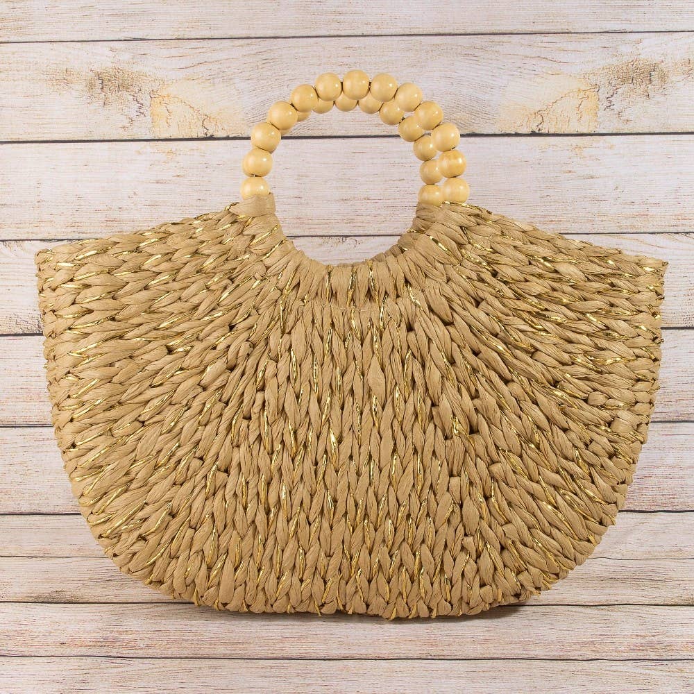 Straw Braided Half Moon Round Handle Tote Bag: B