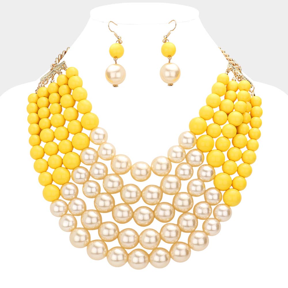 Chunky Multi Strand Pearl Bib Necklace: WHITE BLACK