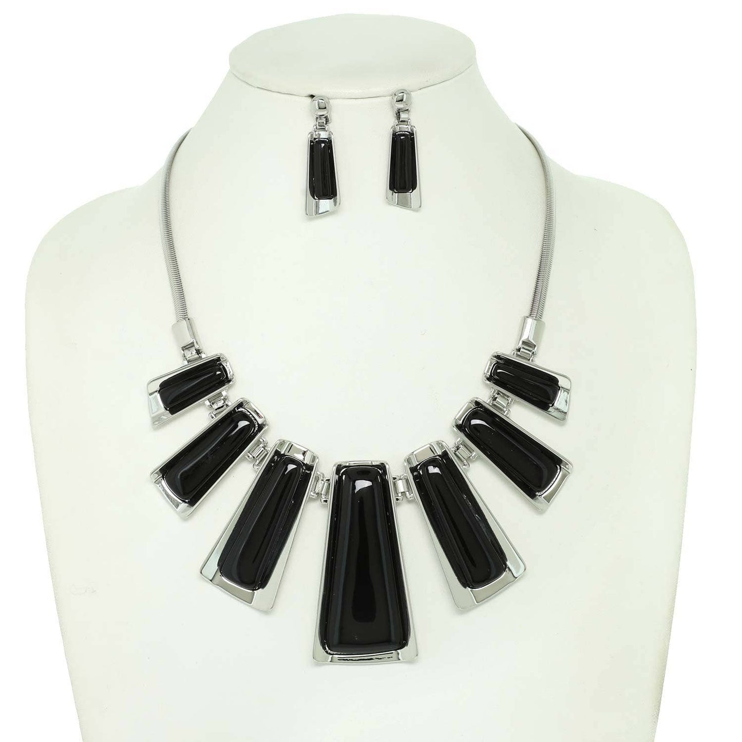 Gemstone Trapezoid Fringe Snake Chain Necklace Set: Camoflauge